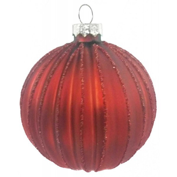 Χριστουγεννιάτικη Γυάλινη Μπάλα Κόκκινη με Κάθετες Ρίγες (10cm)